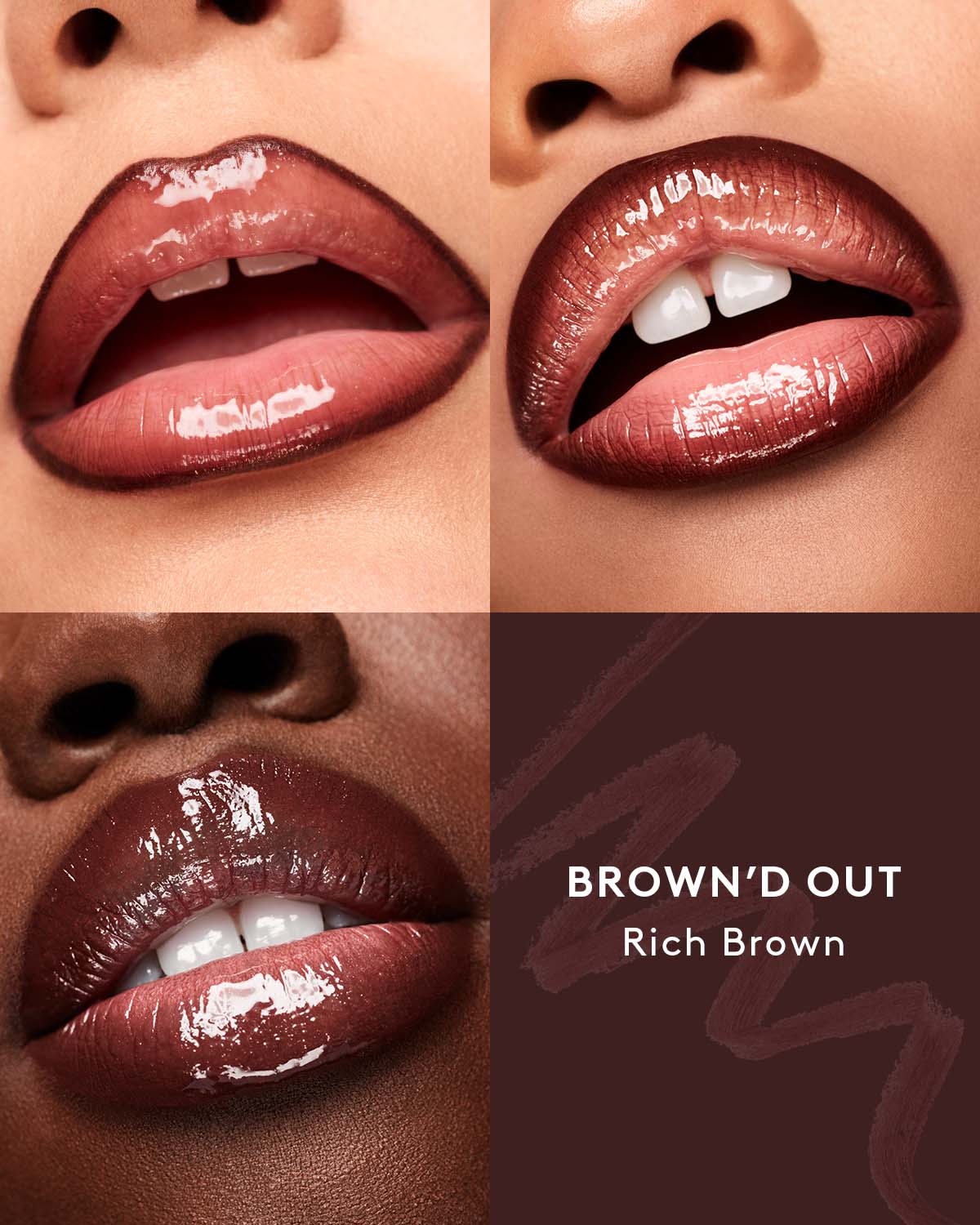 Trace'd Out Lip Liner in shade Browned Out on light, medium, and deep skin tones.