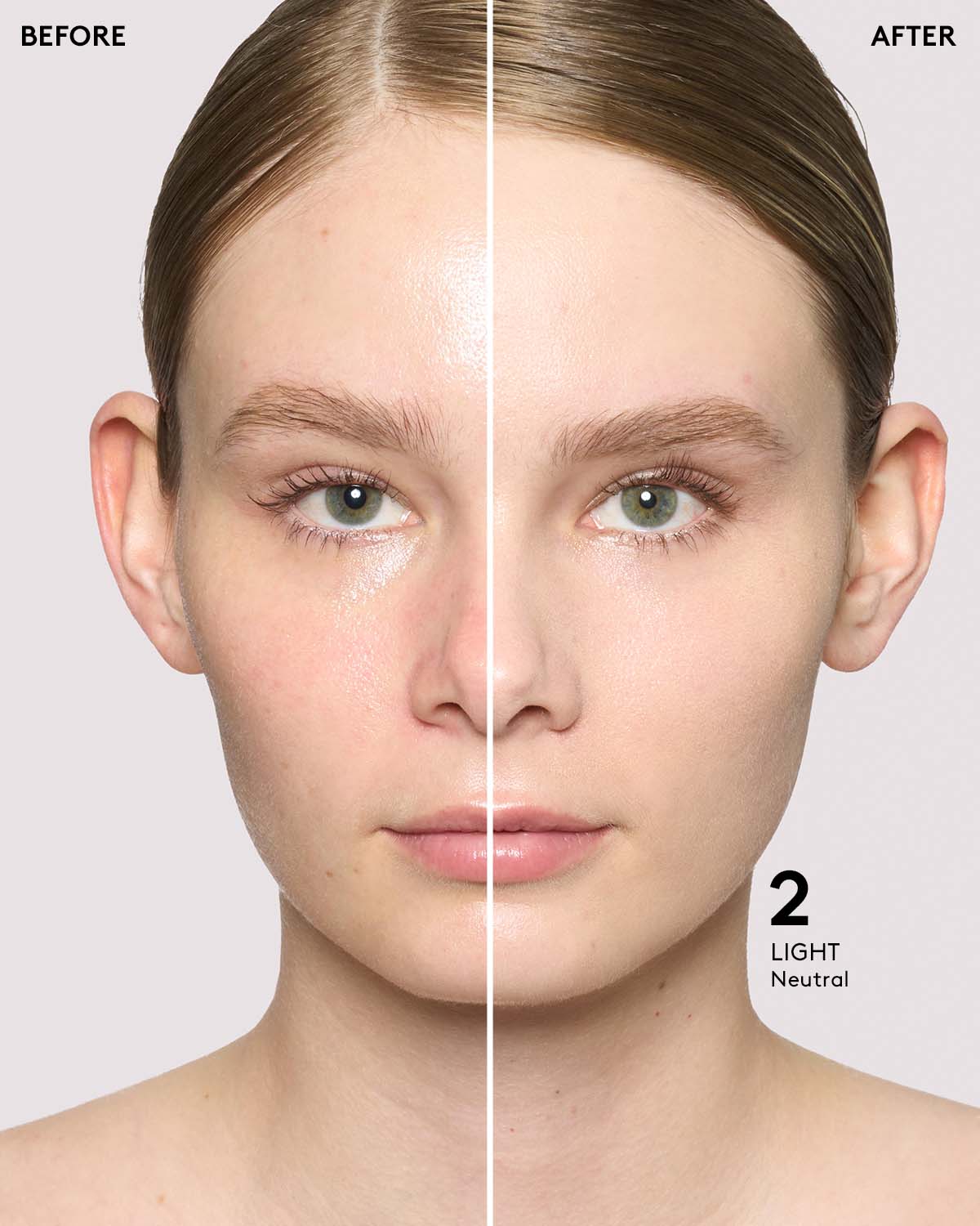before and after of light skin toned model in eaze drop stick