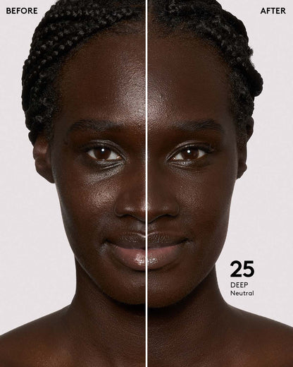 before and after of deep skin toned model in eaze drop stick