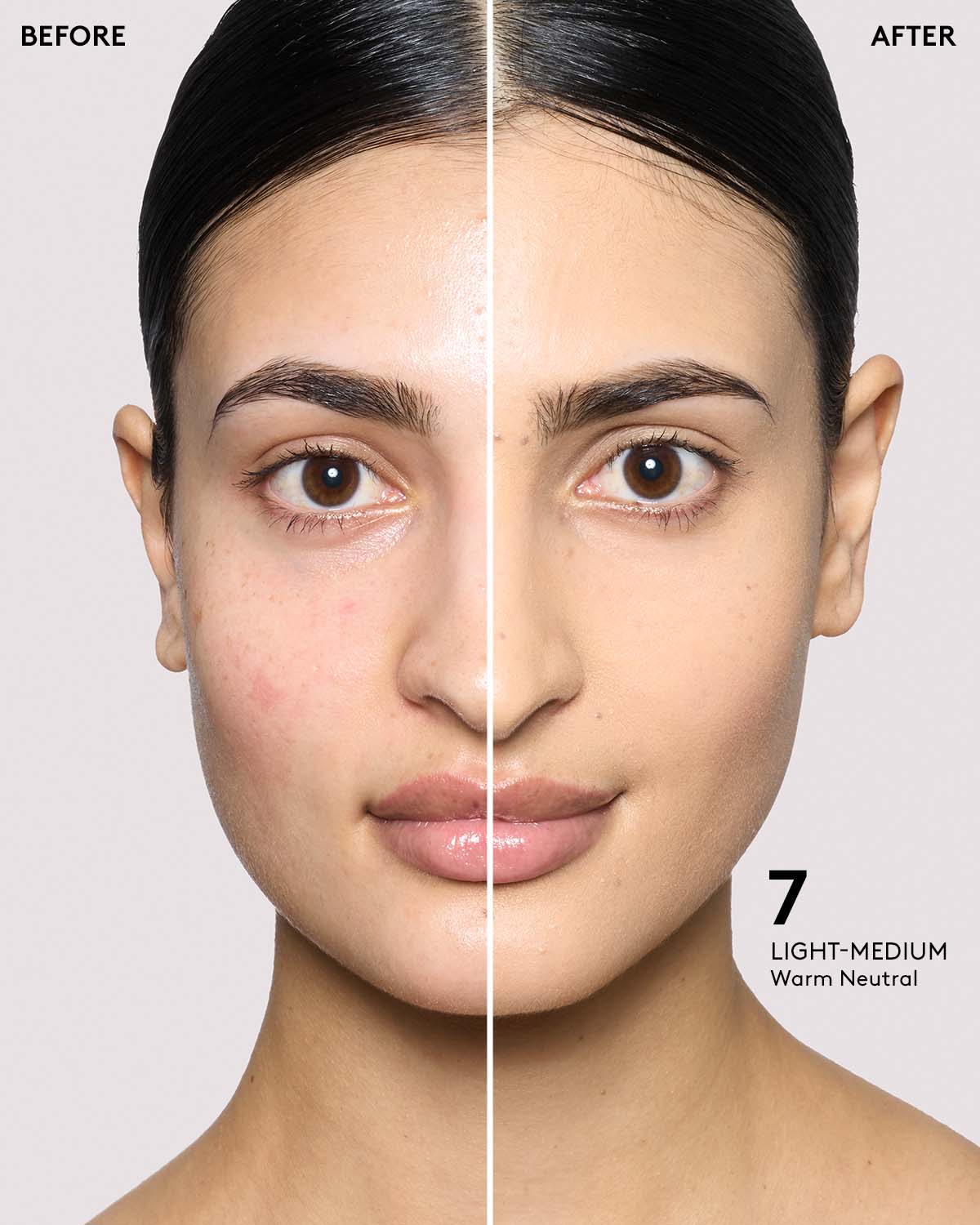 before and after of light- medium skin toned model in eaze drop stick