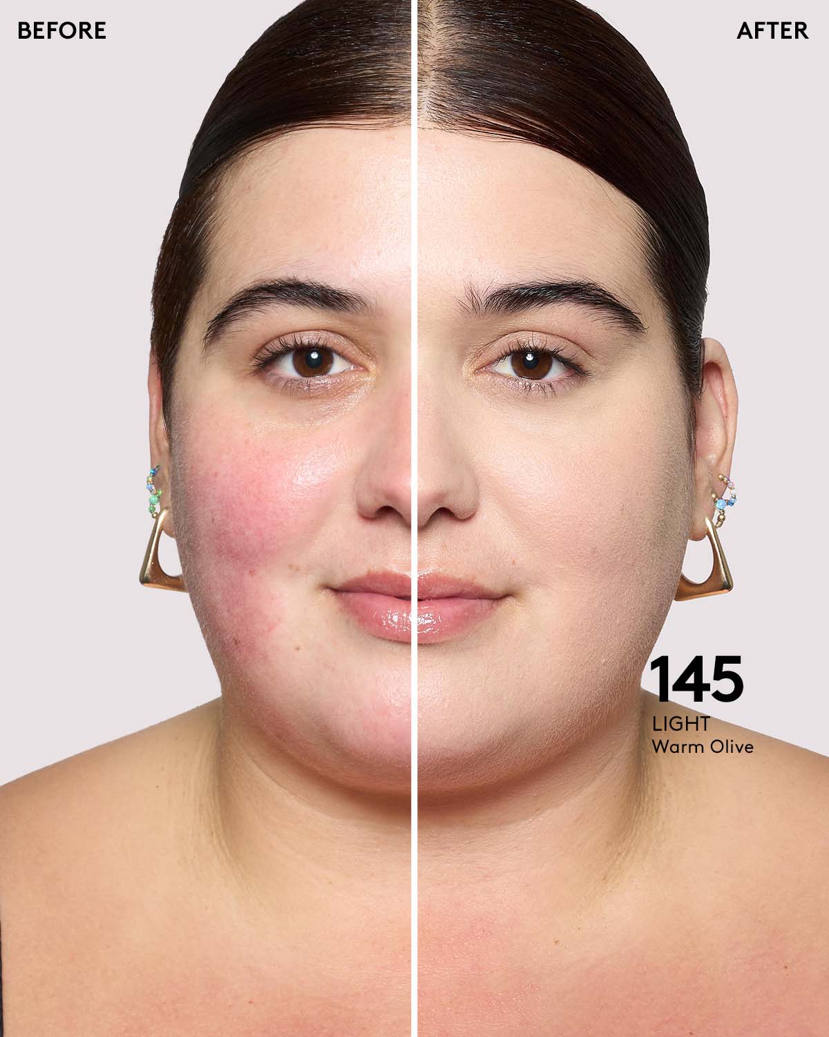 before and after of light skin toned model in pro filt'r concealer