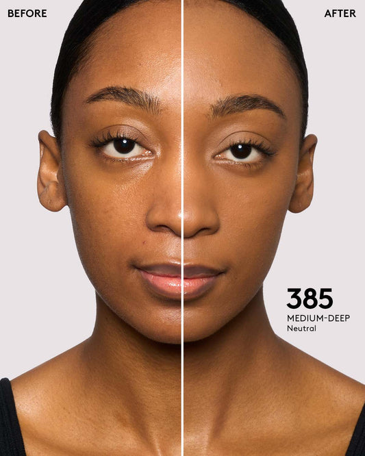 before + after imagery for shade 385 in pro filt'r soft matte longwear foundation