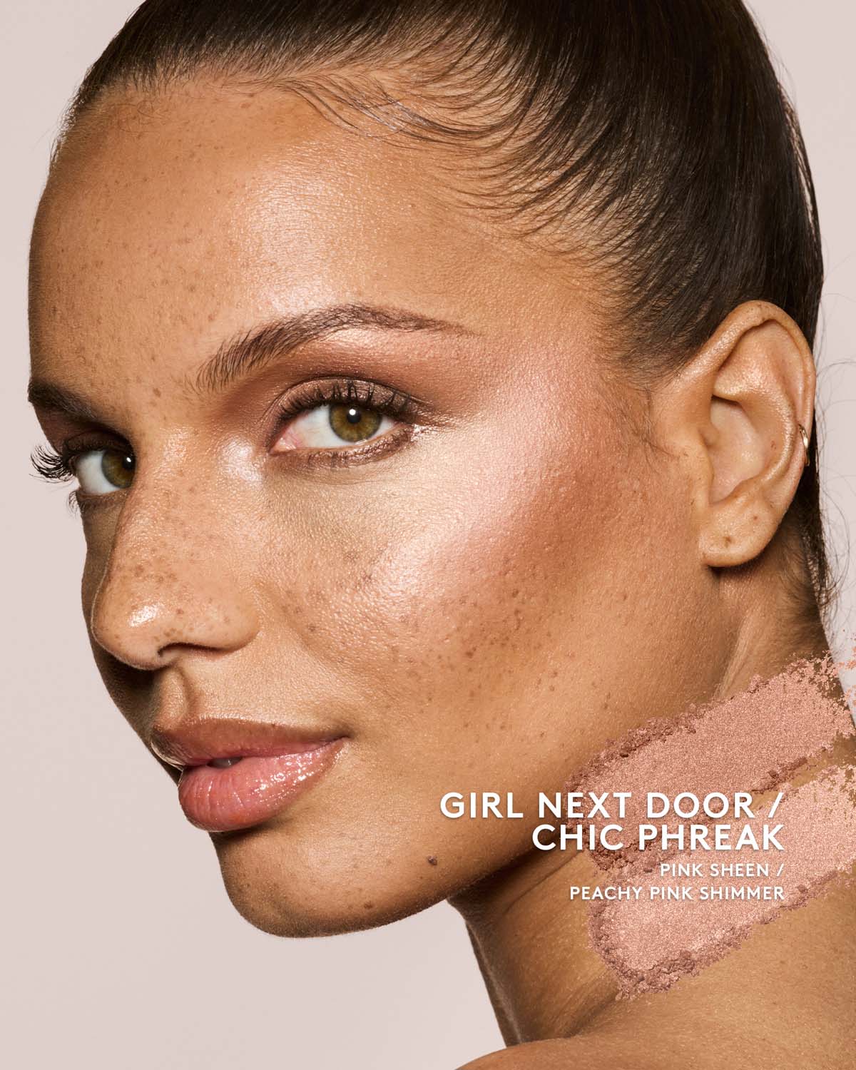 medium skin toned model wearing killawatt freestyle highlighter in shade girl next door/chic phreak
