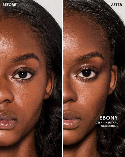 Before and after image of model wearing match stix contour in shade ebony.