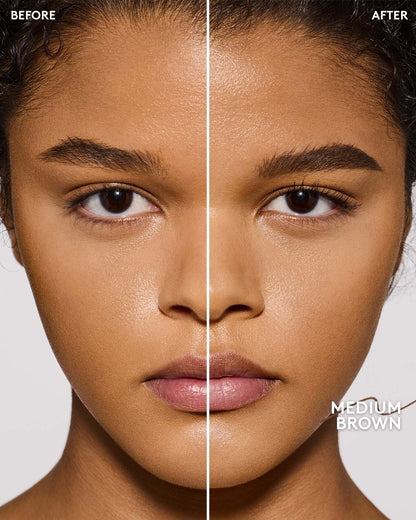 before and after of medium skin toned model wearing brow MVP in medium brown