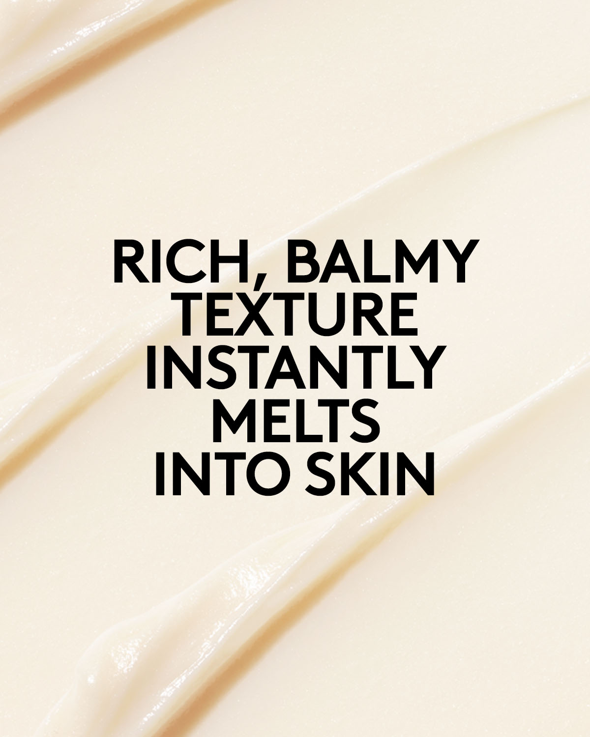 Close-up of the Thicc N Smooth eye cream with overlay text saying: "Rich, balmy texture instantly melts into skin".