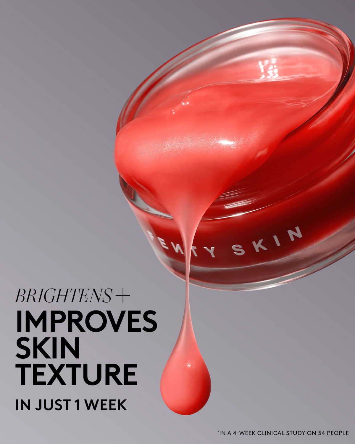 blah 2 bright product dripping out of glass jar. brightens + improves skin texture in just 1 week